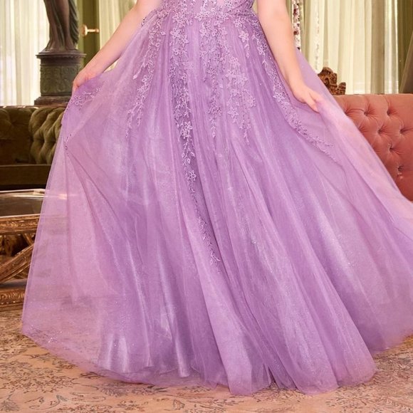 NEW LONG FORMAL OFF SHOULDER A-LINE TULLE DRESS EMBROIDERED WITH LACE CD C154C - Picture 10 of 10